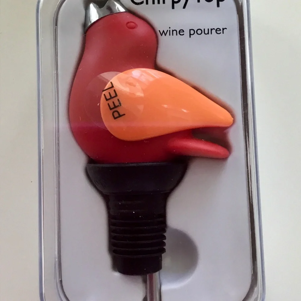 NWT Chirping Wine Pourer in Red and Orange - Charming Bottle Stopper